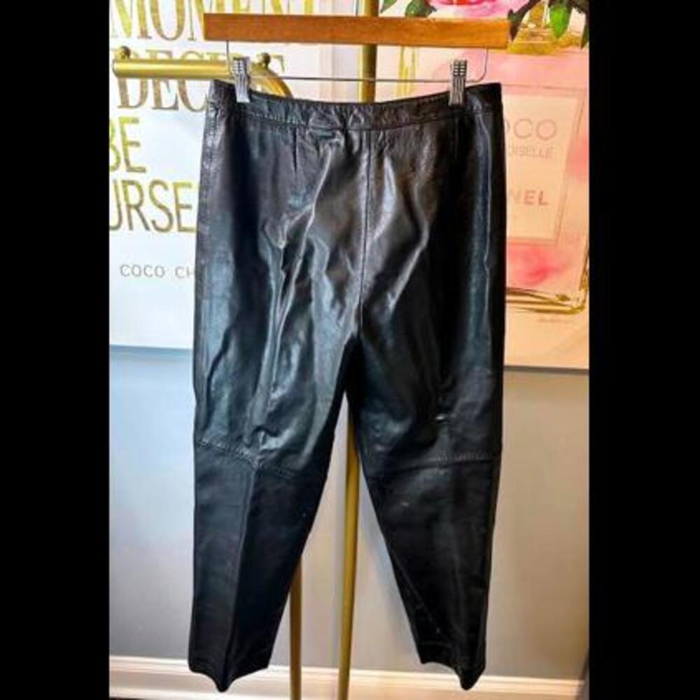 Leather 1990's Vintage High Waisted Pants by AMANDA SMITH PETITE, Size 8 Petite - Picture 3 of 4